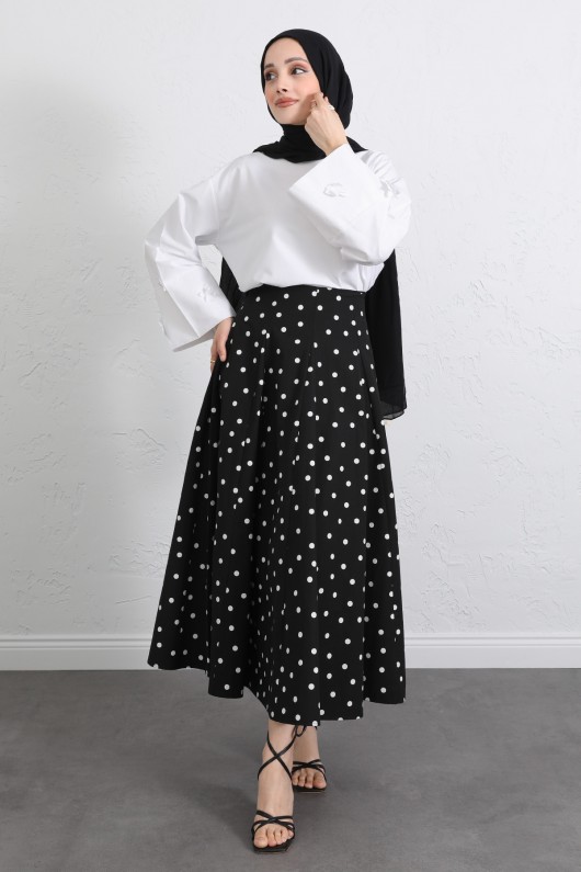 Puantiyeli Kloş Etek 263005 - SİYAH Puantiyeli Kloş Etek 263005 - SİYAH