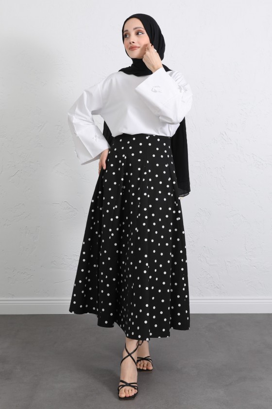 Puantiyeli Kloş Etek 263005 - SİYAH Puantiyeli Kloş Etek 263005 - SİYAH