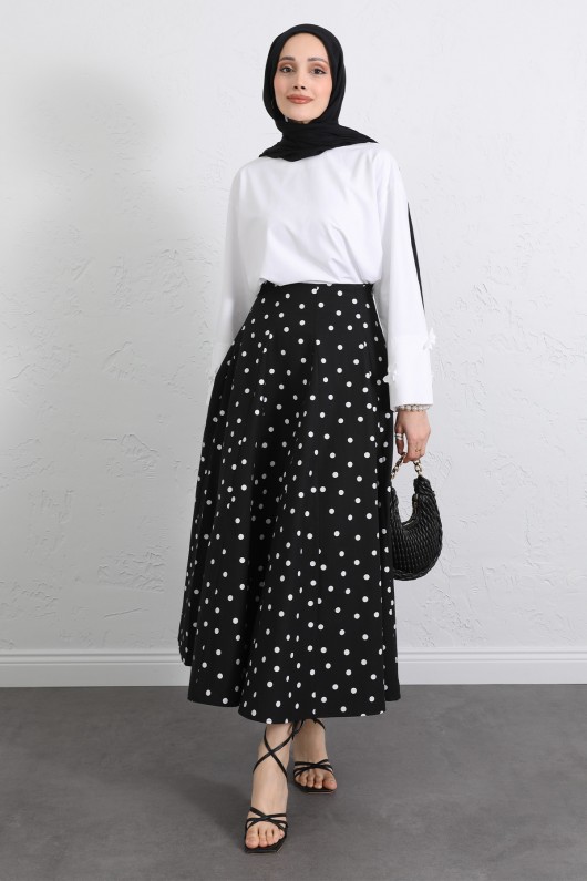 Puantiyeli Kloş Etek 263005 - SİYAH Puantiyeli Kloş Etek 263005 - SİYAH