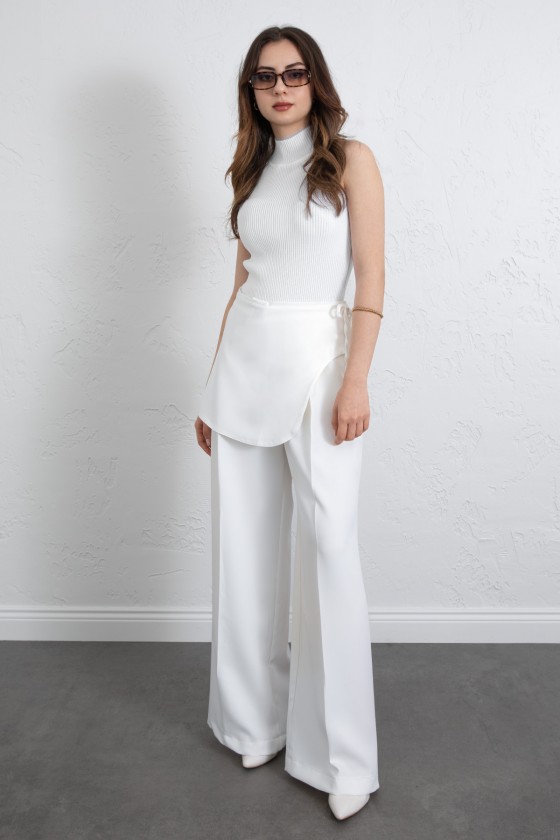 Etek Detaylı Kumaş Pantolon 264005 - BEYAZ