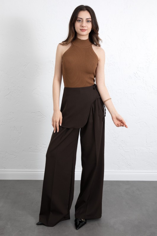 Etek Detaylı Kumaş Pantolon 264005 - KAHVERENGİ