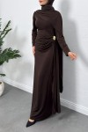 Pelerinli Drapeli Elbise 265000 - KAHVERENGİ