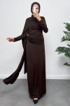 Pelerinli Drapeli Elbise 265000 - KAHVERENGİ