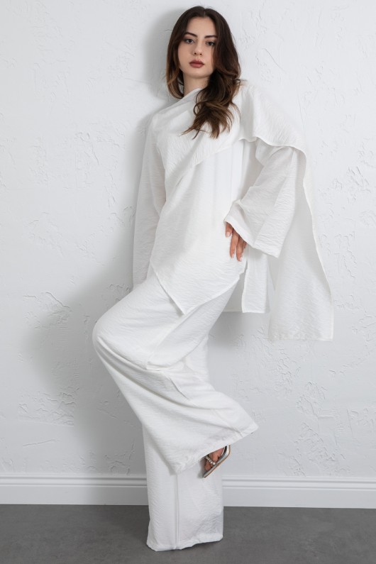  Asimetrik Kesim Atkılı Takım 266009 - BEYAZ