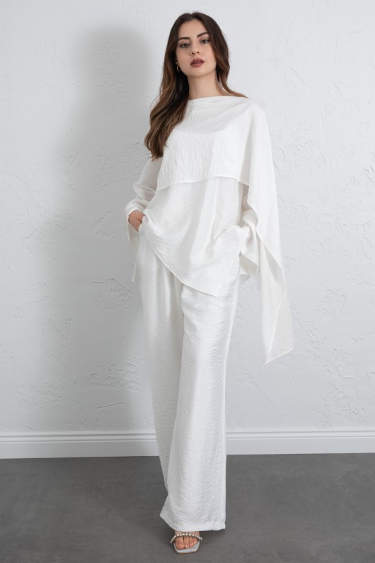  Asimetrik Kesim Atkılı Takım 266009 - BEYAZ