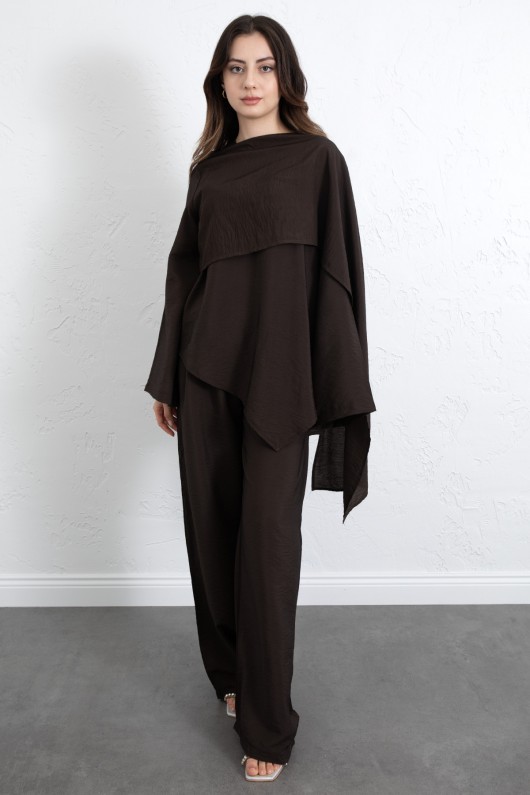  Asimetrik Kesim Atkılı Takım 266009 - KAHVERENGİ