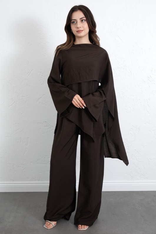  Asimetrik Kesim Atkılı Takım 266009 - KAHVERENGİ