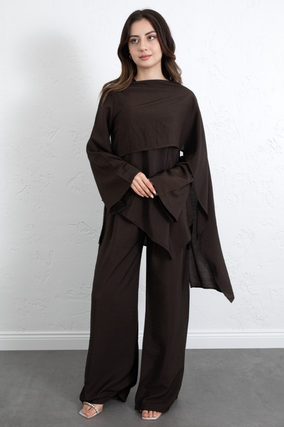  Asimetrik Kesim Atkılı Takım 266009 - KAHVERENGİ