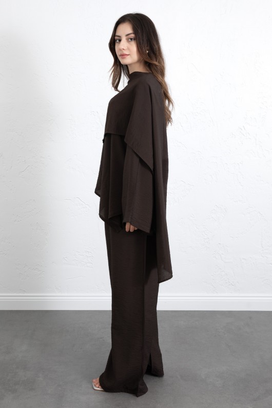  Asimetrik Kesim Atkılı Takım 266009 - KAHVERENGİ