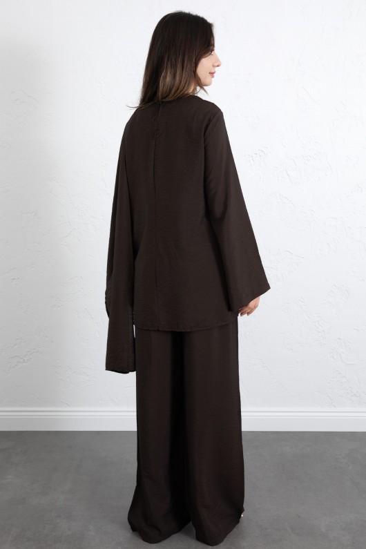  Asimetrik Kesim Atkılı Takım 266009 - KAHVERENGİ