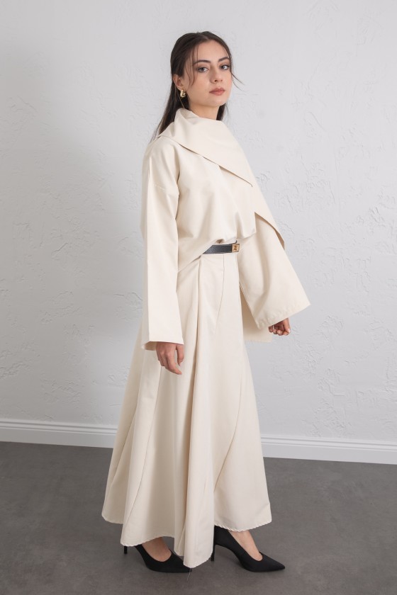 Şal Yaka Eteği Parçalı Takım 266013 - BEJ