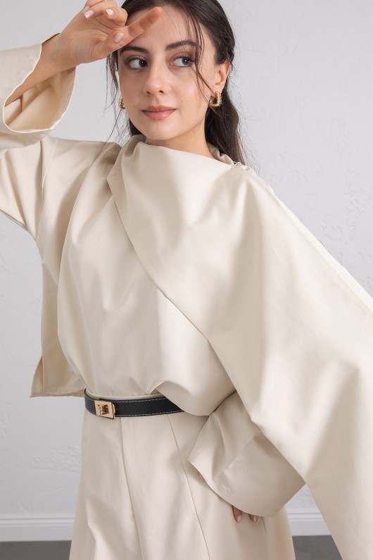 Şal Yaka Eteği Parçalı Takım 266013 - BEJ