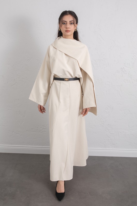 Şal Yaka Eteği Parçalı Takım 266013 - BEJ