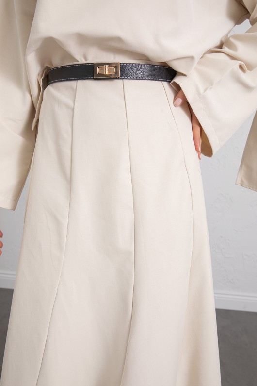 Şal Yaka Eteği Parçalı Takım 266013 - BEJ