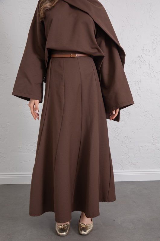 Şal Yaka Eteği Parçalı Takım 266013 - KAHVERENGİ