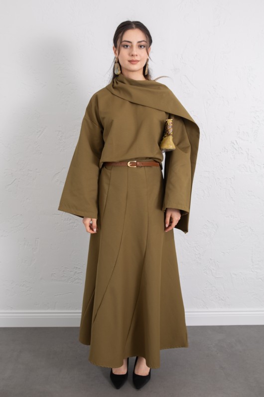 Şal Yaka Eteği Parçalı Takım 266013 - YAĞ YEŞİLİ Şal Yaka Eteği Parçalı Takım 266013 - YAĞ YEŞİLİ