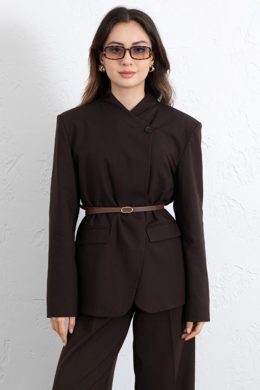 Yüksek Yaka Blazer Ceket 269013 - KAHVERENGİ