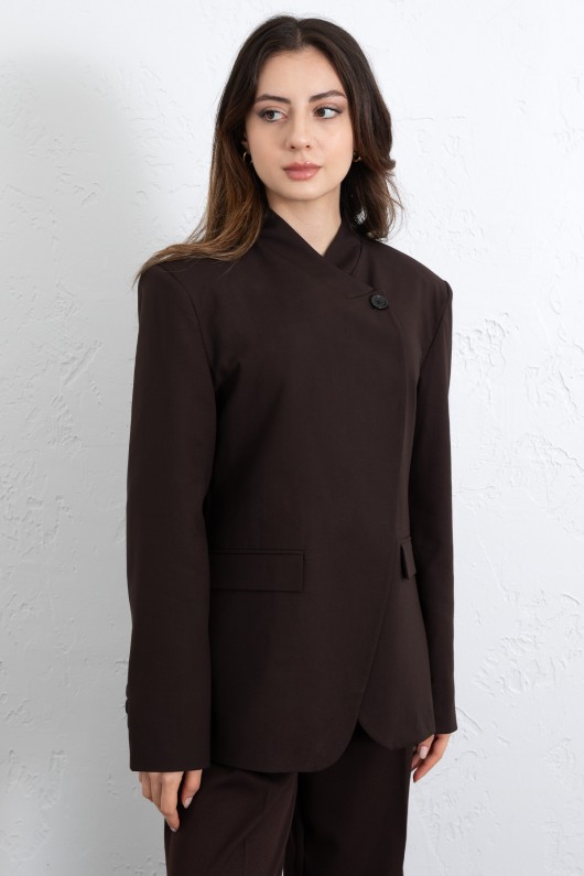 Yüksek Yaka Blazer Ceket 269013 - KAHVERENGİ
