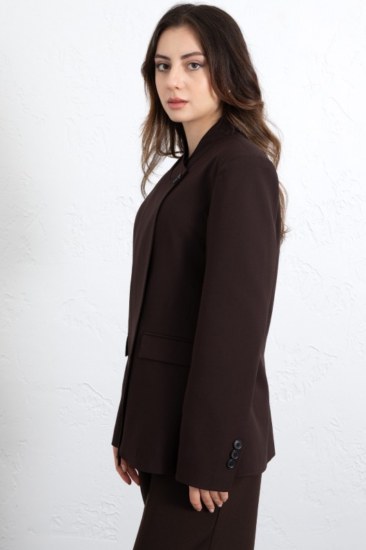 Yüksek Yaka Blazer Ceket 269013 - KAHVERENGİ