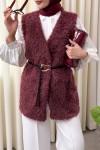 Kemerli Kürk Yelek 2910 - BORDO Kemerli Kürk Yelek 2910 - BORDO