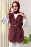 Kemerli Kürk Yelek 2910 - BORDO Kemerli Kürk Yelek 2910 - BORDO
