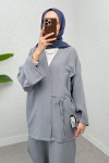 Yandan Bağlamalı Kimono Takım 3000 - GRİ Yandan Bağlamalı Kimono Takım 3000 - GRİ