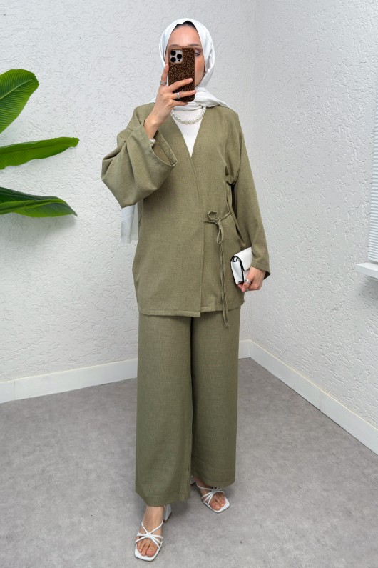 Yandan Bağlamalı Kimono Takım 3000 - AÇIK HAKİ