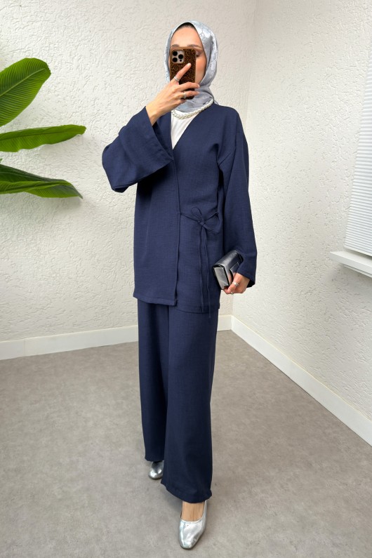 Yandan Bağlamalı Kimono Takım 3000 - LACİVERT Yandan Bağlamalı Kimono Takım 3000 - LACİVERT
