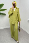 Yandan Bağlamalı Kimono Takım 3000 - YAĞ YEŞİLİ