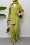 Yandan Bağlamalı Kimono Takım 3000 - YAĞ YEŞİLİ