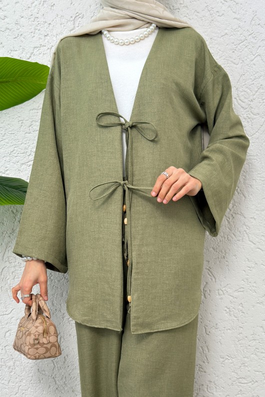 Ön Bağcıklı Kimono Takım 3007 - AÇIK HAKİ