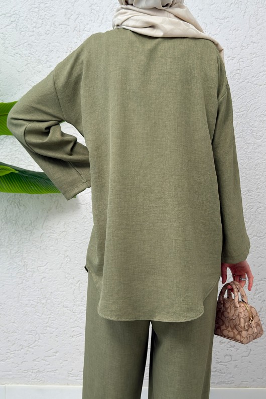 Ön Bağcıklı Kimono Takım 3007 - AÇIK HAKİ