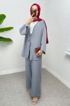 Ön Bağcıklı Kimono Takım 3007 - GRİ Ön Bağcıklı Kimono Takım 3007 - GRİ