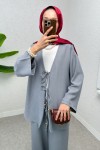Ön Bağcıklı Kimono Takım 3007 - GRİ Ön Bağcıklı Kimono Takım 3007 - GRİ