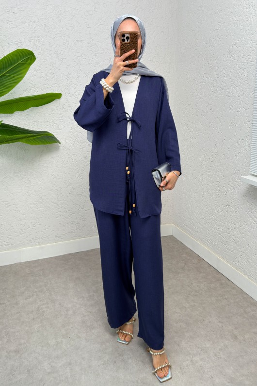 Ön Bağcıklı Kimono Takım 3007 - LACİVERT