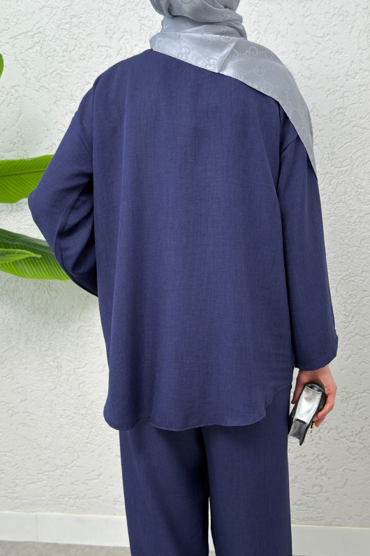 Ön Bağcıklı Kimono Takım 3007 - LACİVERT