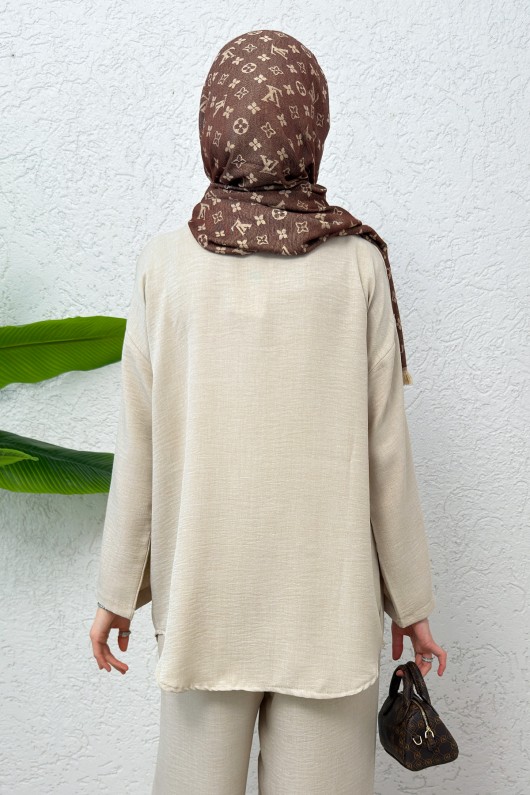 Ön Bağcıklı Kimono Takım 3007 - TAŞ RENGİ