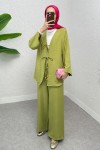 Ön Bağcıklı Kimono Takım 3007 - YAĞ YEŞİLİ