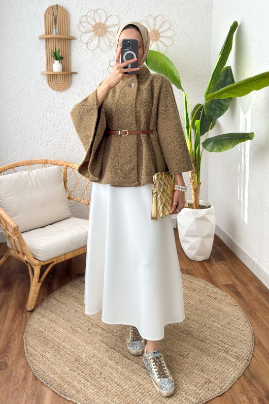 Kemerli Tesettür Panço 3021 - KAHVERENGİ Kemerli Tesettür Panço 3021 - KAHVERENGİ