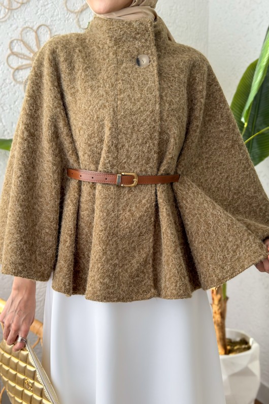 Kemerli Tesettür Panço 3021 - KAHVERENGİ Kemerli Tesettür Panço 3021 - KAHVERENGİ