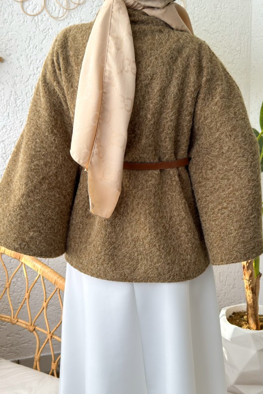 Kemerli Tesettür Panço 3021 - KAHVERENGİ Kemerli Tesettür Panço 3021 - KAHVERENGİ