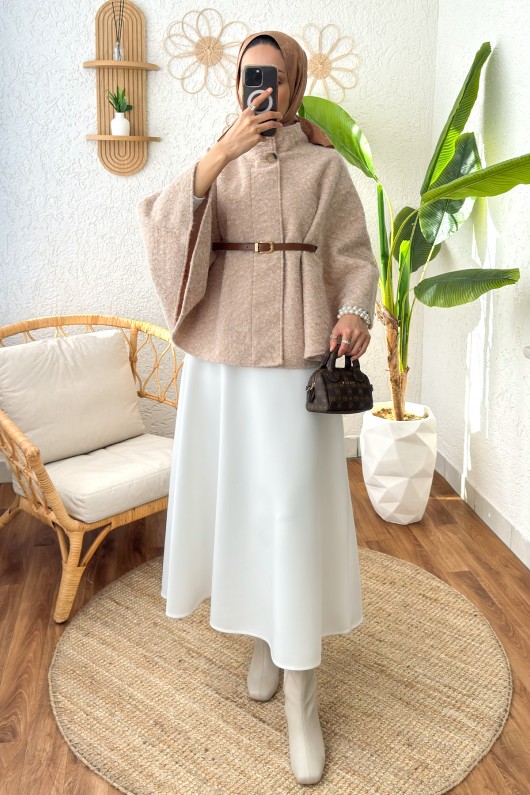 Kemerli Tesettür Panço 3021 - TAŞ RENGİ Kemerli Tesettür Panço 3021 - TAŞ RENGİ