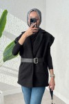 Sabit Kemerli Keçe Yelek 3031 - SİYAH