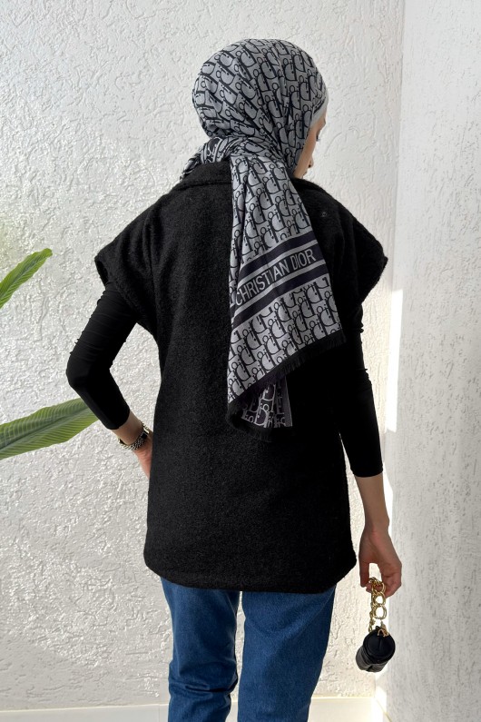 Sabit Kemerli Keçe Yelek 3031 - SİYAH