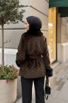 Kürk Yaka Leoparlı Kaban 3032 - KOYU KAHVERENGİ