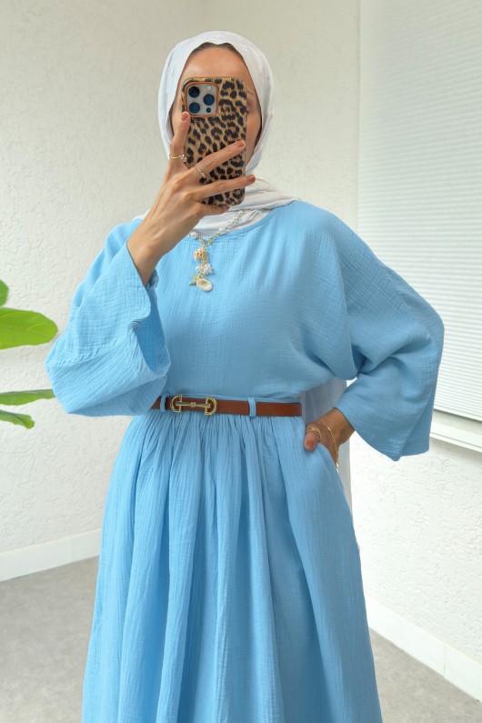 Kloş Etekli Keten Takım 31287 - BEBE MAVİSİ