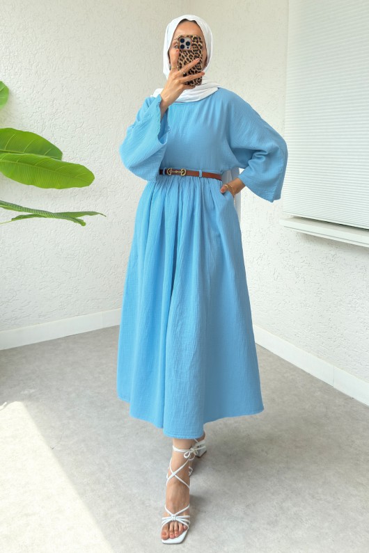 Kloş Etekli Keten Takım 31287 - BEBE MAVİSİ