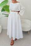 Kloş Etekli Keten Takım 31287 - BEYAZ