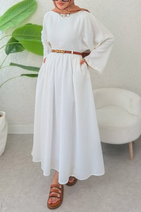 Kloş Etekli Keten Takım 31287 - BEYAZ