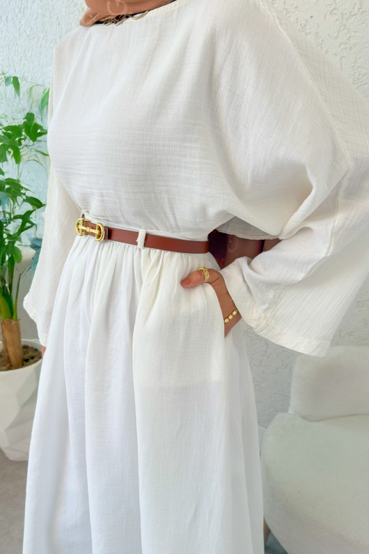 Kloş Etekli Keten Takım 31287 - BEYAZ